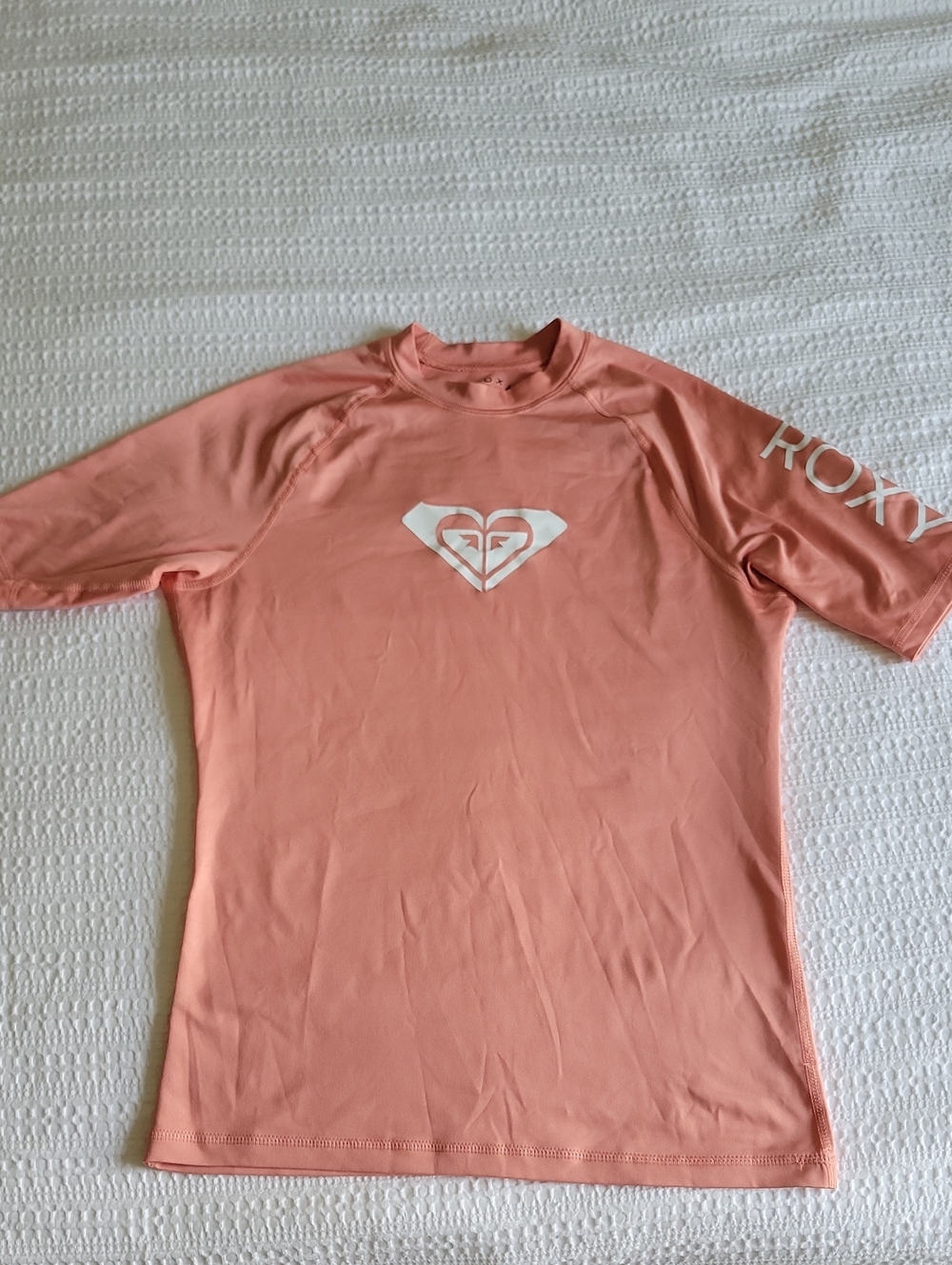 Roxy Coral Pink Short-Sleeve Rash Guard with White Logo
